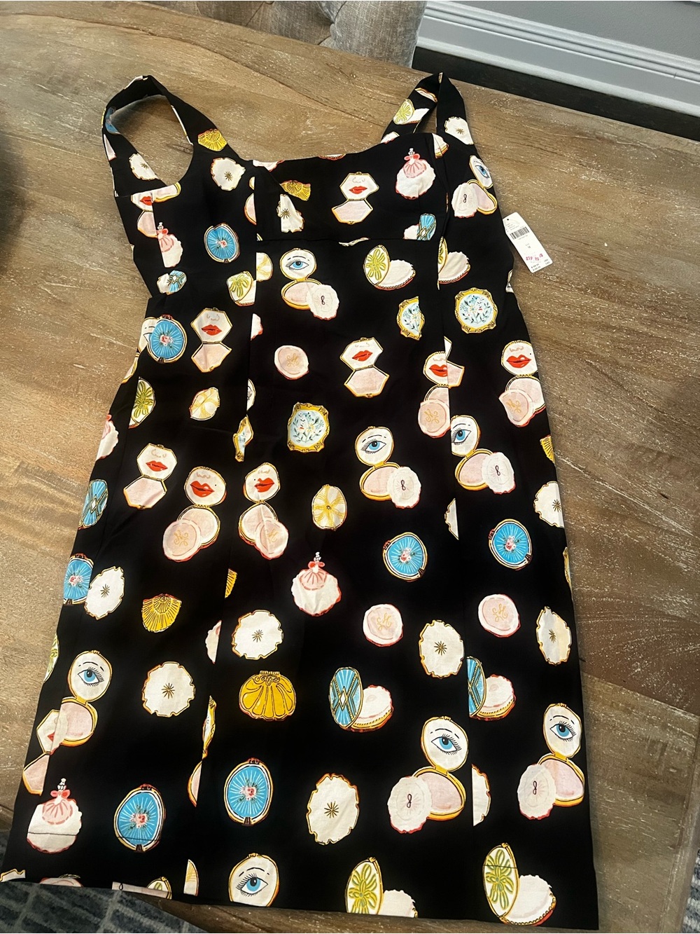 Maeve Black Sundress with Blue, Yellow and Pink Motif